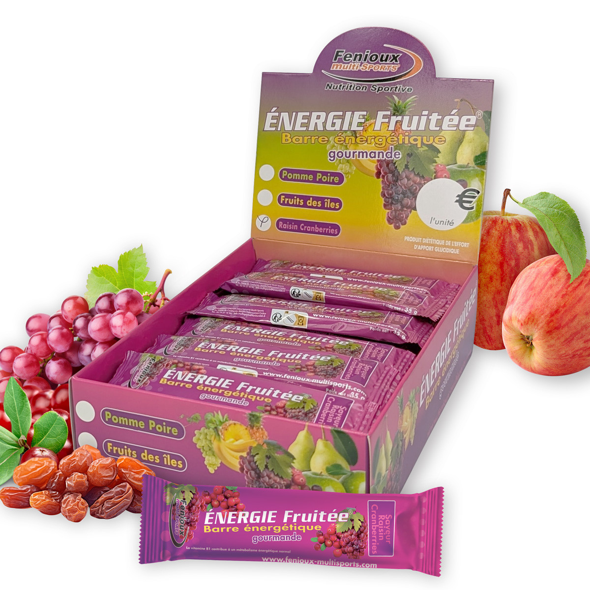 Barre ENERGIE Fruitée  Saveur RaisinsCranberries  Boîte de 32 barres