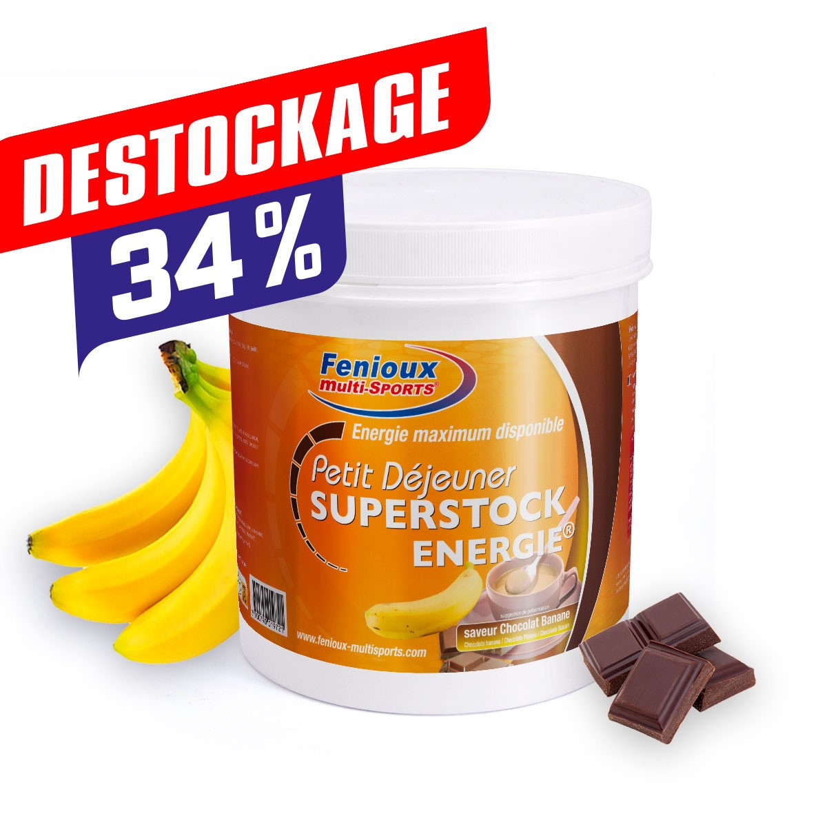 SUPERSTOCK ENERGIE®  Saveur ChocolatBanane  Pot de 500 g