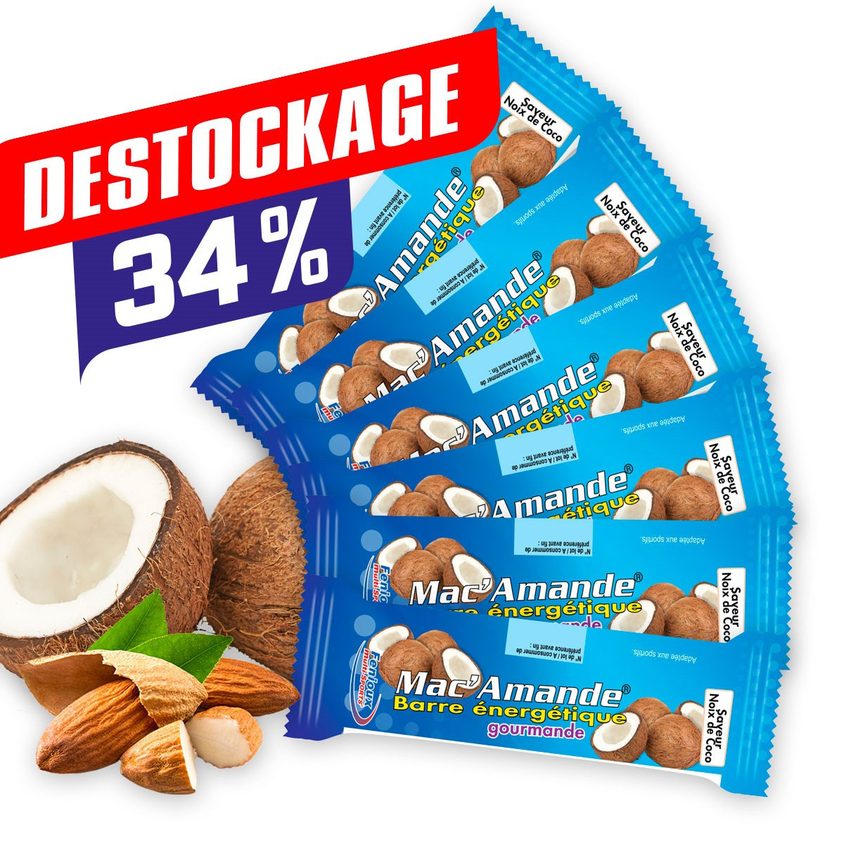 Barres Mac'Amande®  Saveur Noix de coco  Lot de 6 barres