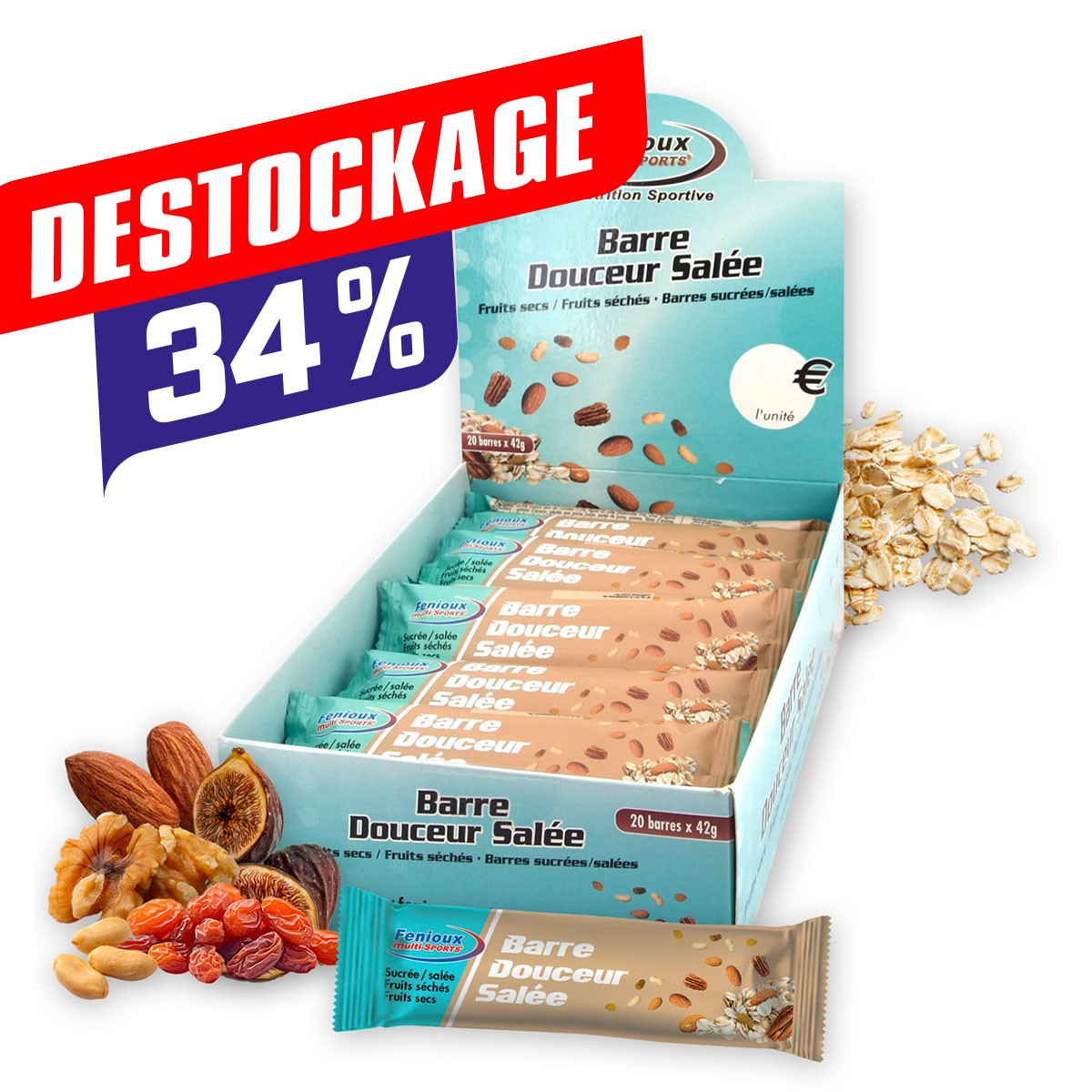 Barres Douceur Salée  Fruits secs  Fruits séchés  Boîte de 20 barres