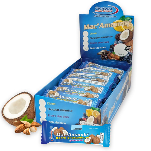 Barres Mac'Amande®  Saveur Noix de coco  Boîte de 32 barres